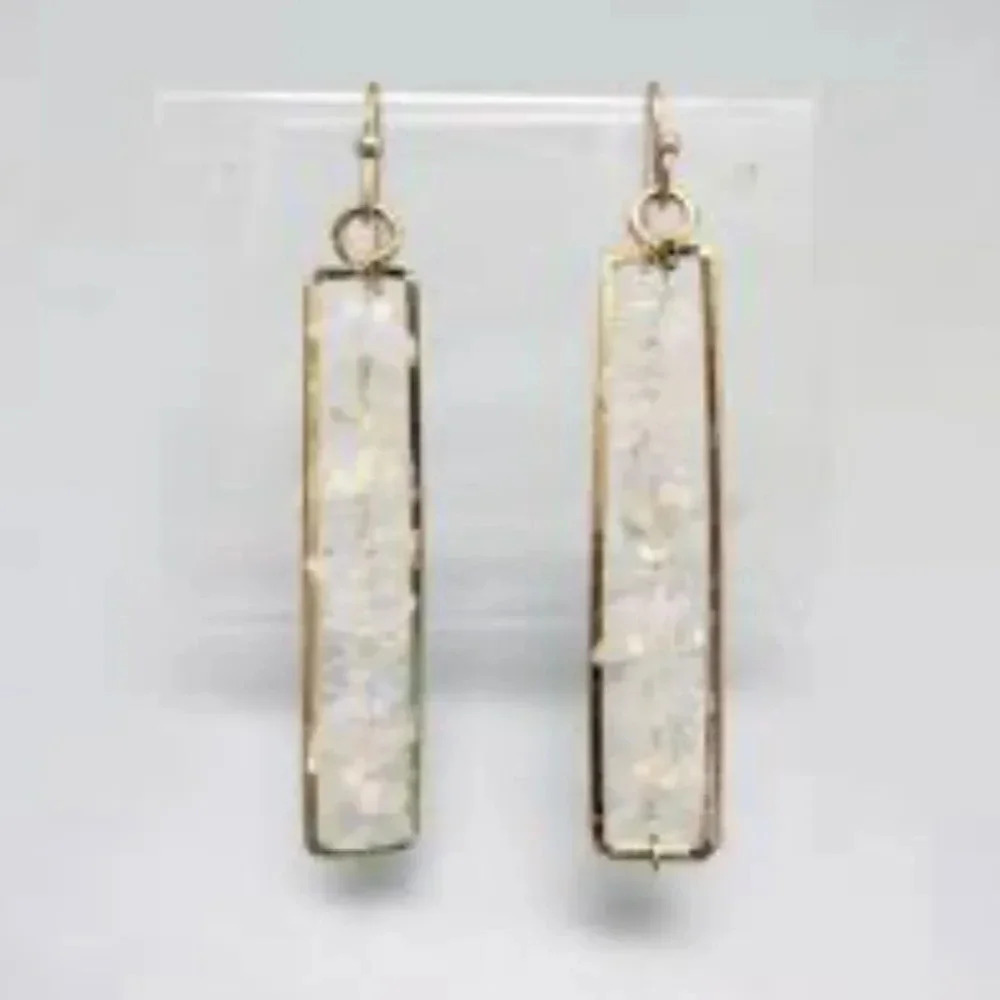 POLISHED WHITE QUARTZ CHIPS PIERCED DANGLE EARRINGS VINTAGE